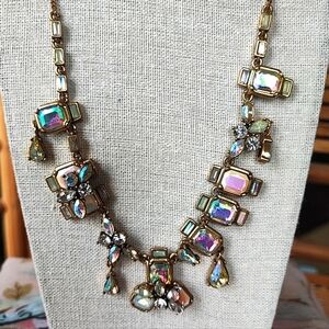 J. Crew Clear Aurora Borealis Opaline Mermaid Asymmetrical Statement Necklace